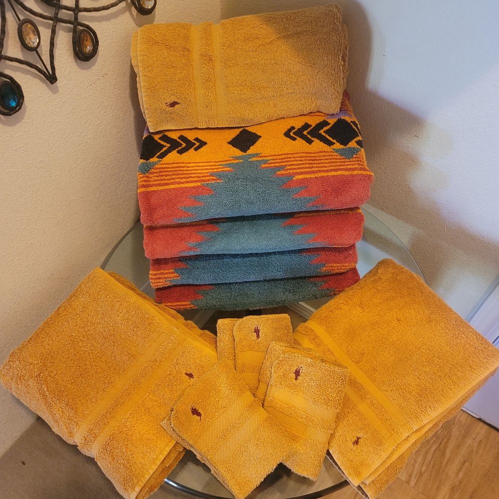 RALPH LAUREN "CANYON" SOUTHWEST & RL SOLID GOLD VINTAGE BATH TOWELS +